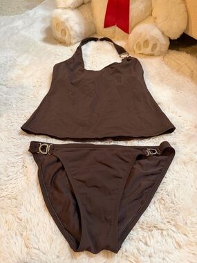 INC Int’l Concepts Women’s Brown Halter Tankini Two-Piece Swim Set size 6